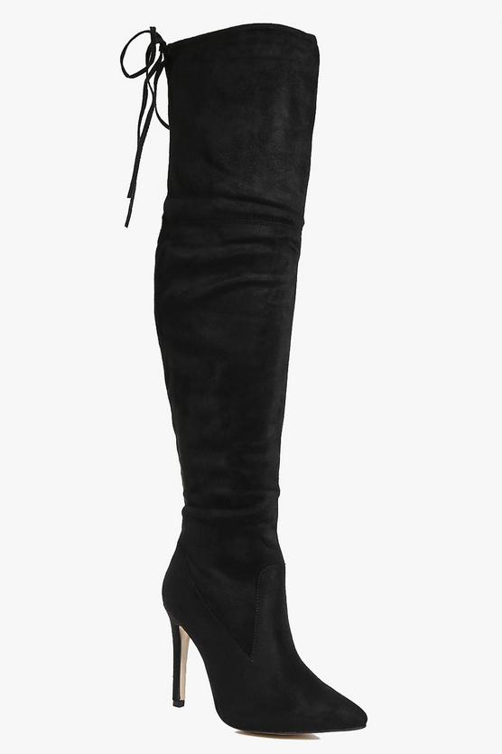 Rose Lace Back Pointed Over The Knee Boot